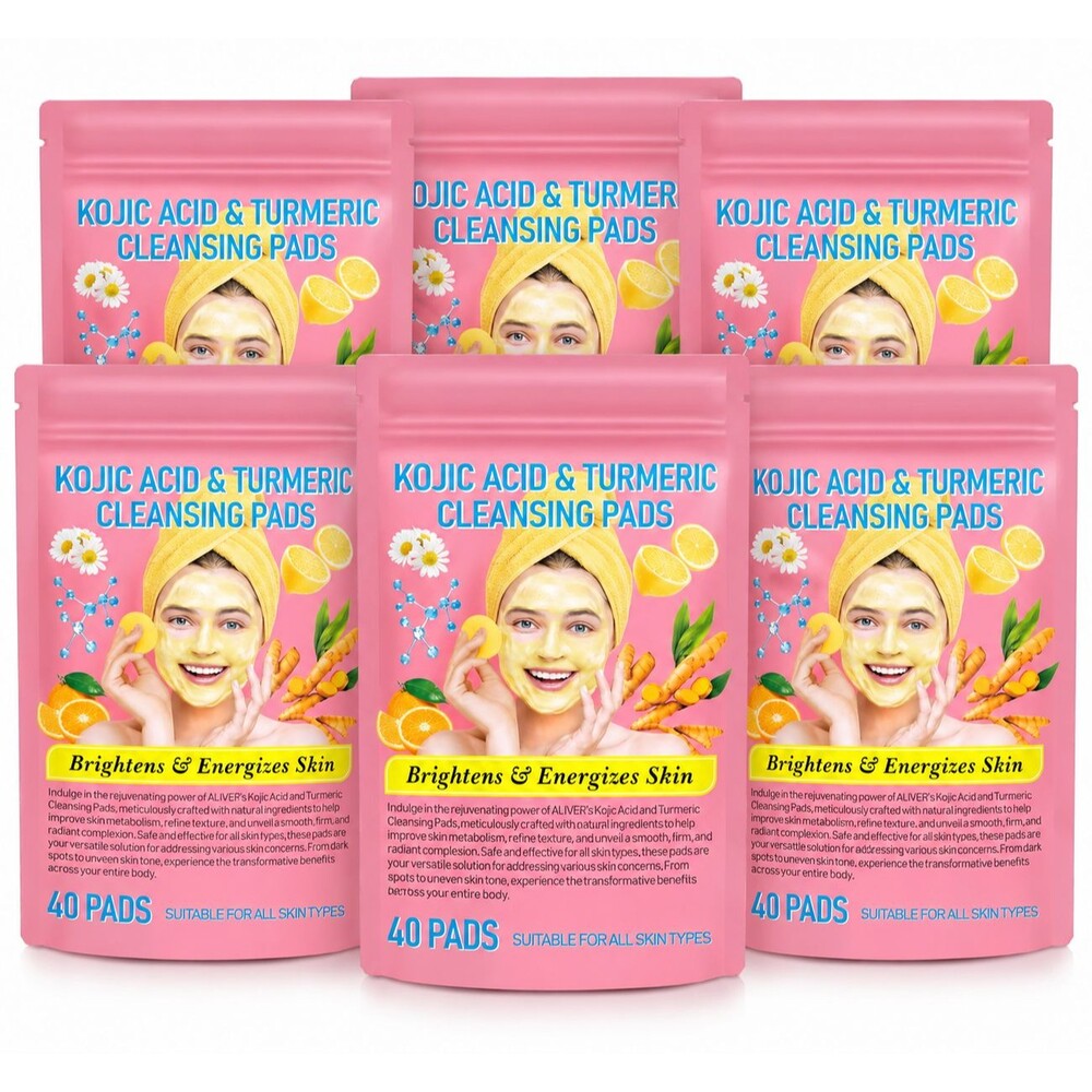 ALIVER Kojic Acid & Turmeric Cleansing Pads 40 Ct x 6 Brightening Pads NEW 09/27